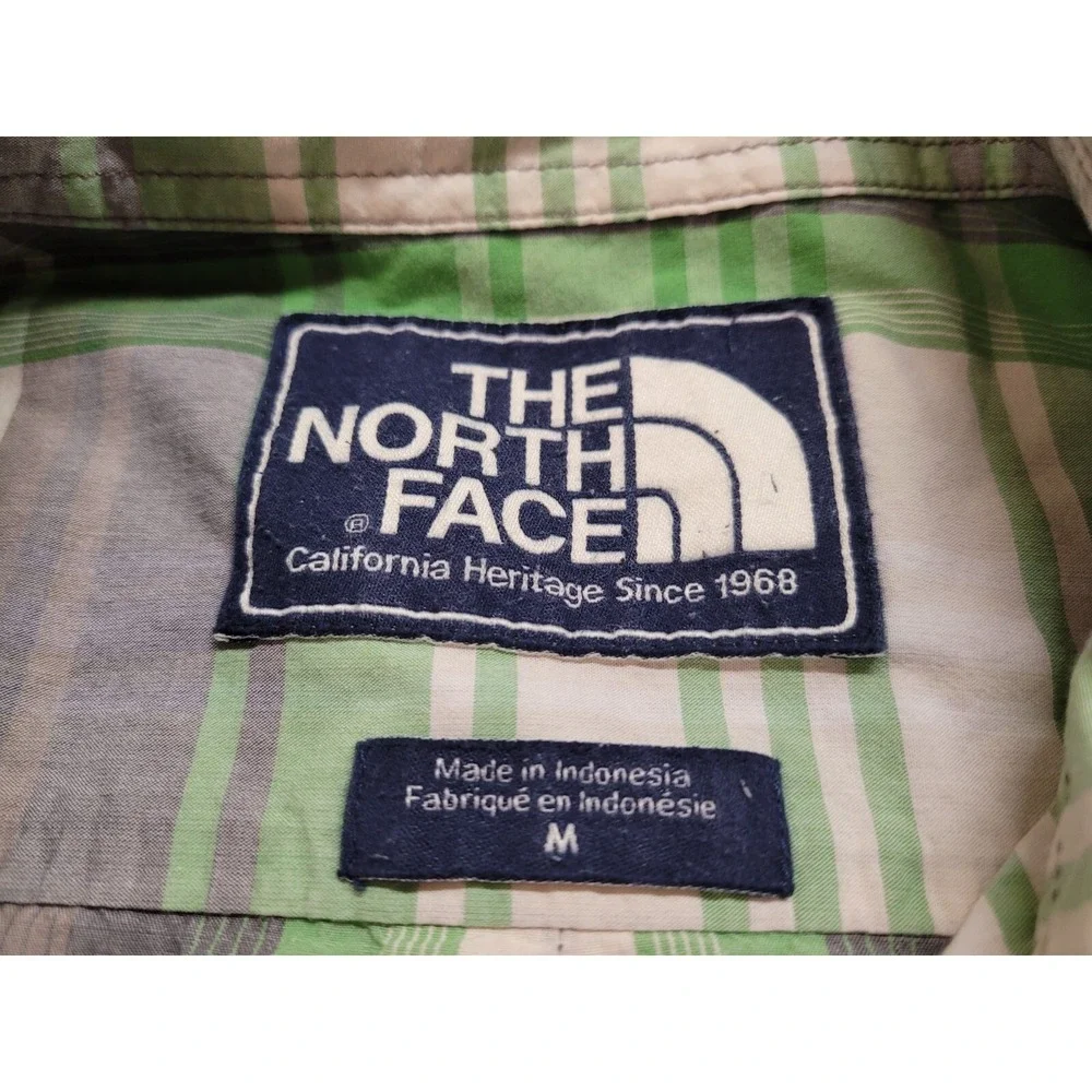 The North Face Shirt Mens Size Medium Green Grey Plaid Button Up Hiking Camping‎